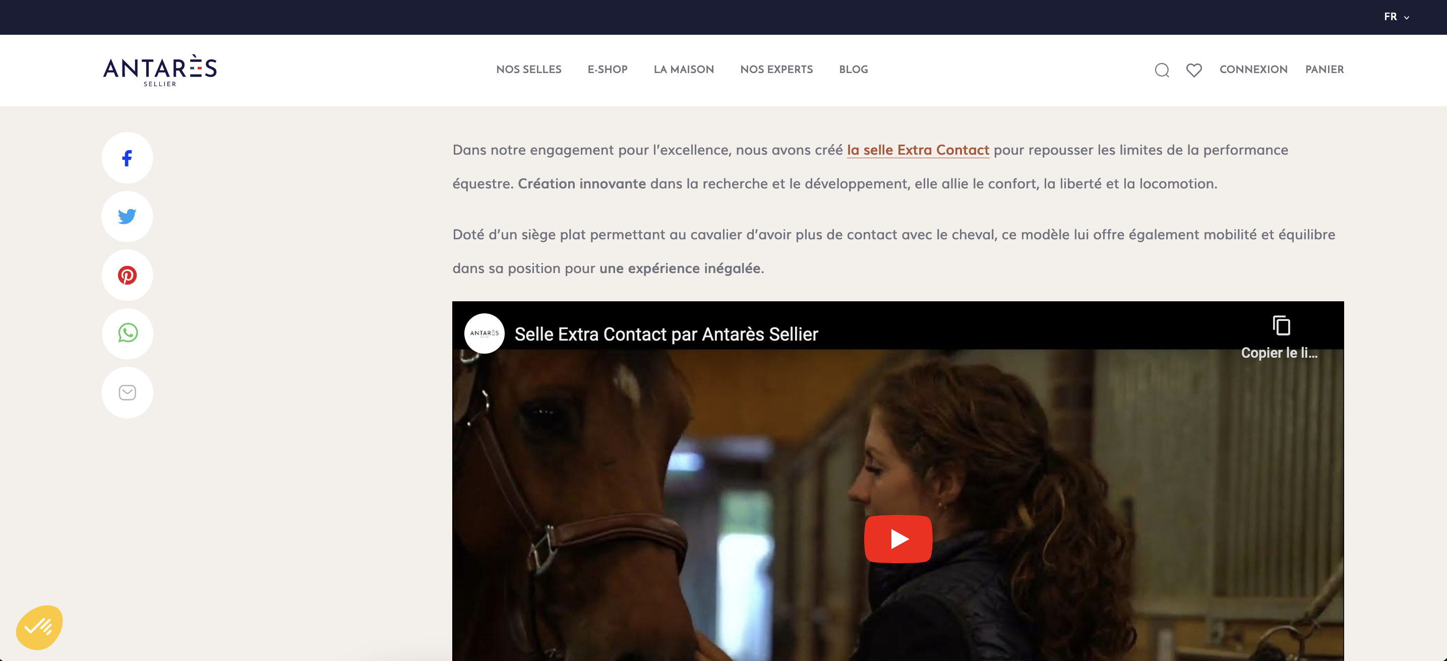 Article de blog rédigé dans le cadre du lancement de l'Extra Contact, selle d'équitation d'Antarès Sellier France